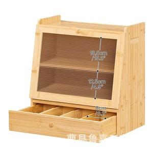 Caja de pan de madera maciza con almacenamiento de varias capas, tapa abatible y estante divisor para uso en encimera de cocina. - Product Image 5
