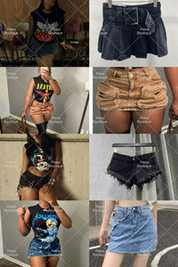 Peeqi ชุดผ้ายีนส์<span class=keywords><strong>2</strong></span>ชิ้นชุดเสื้อกล้ามพิมพ์ลายดิจิทัลและกางเกงขาสั้นผ้ายีนส์/กระโปรง/กางเกงหนัง PU - Product Image 3