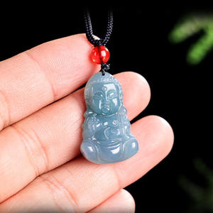 Pendentif Bouddha en Jadeite Naturelle Bleu Eau, Style Chinois, Design Original, Unisexe, Cadeau avec Certificat d'Expertise FG72 - Product Image 3