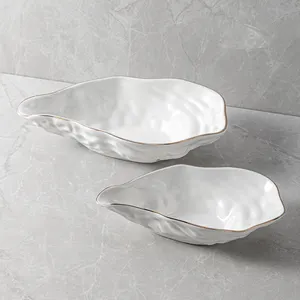 2021漂亮独特的Cuencos意大利面碟陶瓷碗带金边海壳形状碗沙拉白色Tigel珍珠牡蛎碗