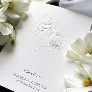 การ์ดเมนูงานแต่งงานแบบกำหนดเอง ริบบิ้นตกแต่ง การ์ดอวยพรกระดาษฝ้ายสุดหรู ปั๊มร้อน พิมพ์ออฟเซ็ต ป้ายชื่อ โลโก้แบบกำหนดเอง - Product Image 3