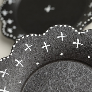 Japanese Style Handmade Black Pottery Dinnerware Set Retro Relief Cross Pattern Cup Bowl Plate Modern <b>Gift</b> Microwave Safe - Product Image 5