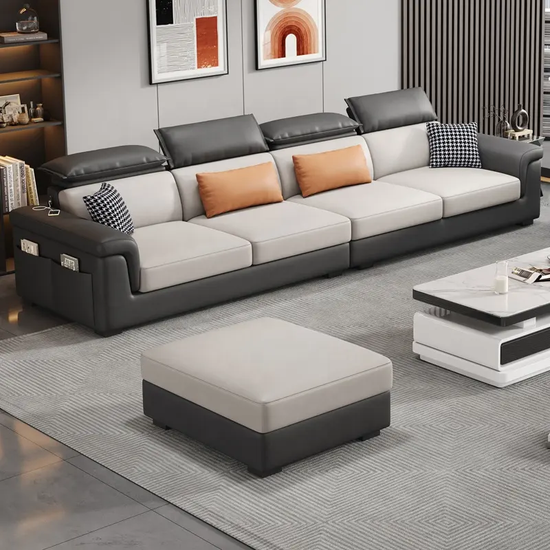 Folia nordic simple match leather sectional sofa set furniture modernos design grey fabric recliner sleeper sofa with chaise