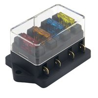 Bloque de Fusibles de Cuchilla para Auto de 12V/24V y 4 Vías con Montaje a Través de Orificio, Construcción de Metal y Plástico, Capacidad de Ruptura de Fusibles de 5A-20A