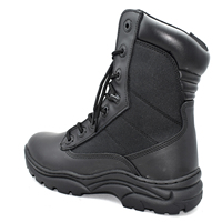 Bottes de Combat Hautes Noires en Cuir Enduit pour Officiers, Agents de Sécurité, Bottes de Protection