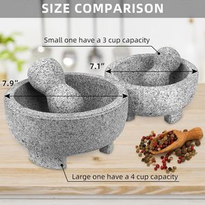 Mortero y Maja de Granito, Tazón para <span class=keywords><strong>Guacamole</strong></span>, <span class=keywords><strong>Molcajete</strong></span> de Piedra Natural para Moler Especias, Condimentos, Pastas, Pesto y <span class=keywords><strong>Guacamole</strong></span> - Product Image 6