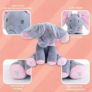 Vente en gros d'éléphant en peluche interactif Peek-a-Boo avec des oreilles mobiles, fonction musicale chantante, jouet en peluche doux pour enfants - Product Image 3