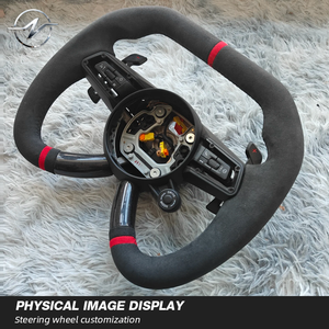 Volant sport personnalisé de luxe entièrement en cuir 40 mm avec bande rouge à 3 branches pour <span class=keywords><strong>Porsche</strong></span> Panamera Macan Cayenne 718 Cayman GT4 911 991 - Product Image 2
