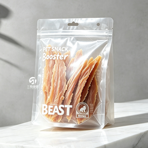 Sachets personnalisés semi-transparents givrés pour friandises pour animaux de compagnie 100g 250g 500g, sacs d'emballage à fond plat avec fermeture éclair pour friandises lyophilisées pour chiens et chats - Product Image 1