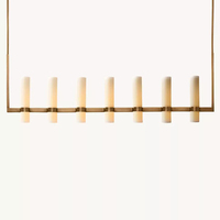 Lustre de luxe rectangulaire en marbre naturel pour salle à manger de villa, suspension inspirée de l'albâtre pour café