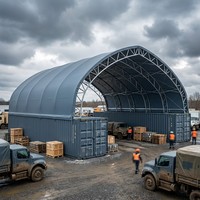 Kumaş Yapılı Modüler Çadır Depo Genişletilebilir Barınak Depolama Konteyneri Çemberli Ahır Yapısı Sertifikalı PVC Galvanizli Çelik