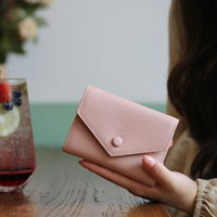 Dompet wanita kecil kulit asli 100% dompet tempat kartu amplop mewah lipat tiga dompet wanita pendek koin ritsleting serbaguna