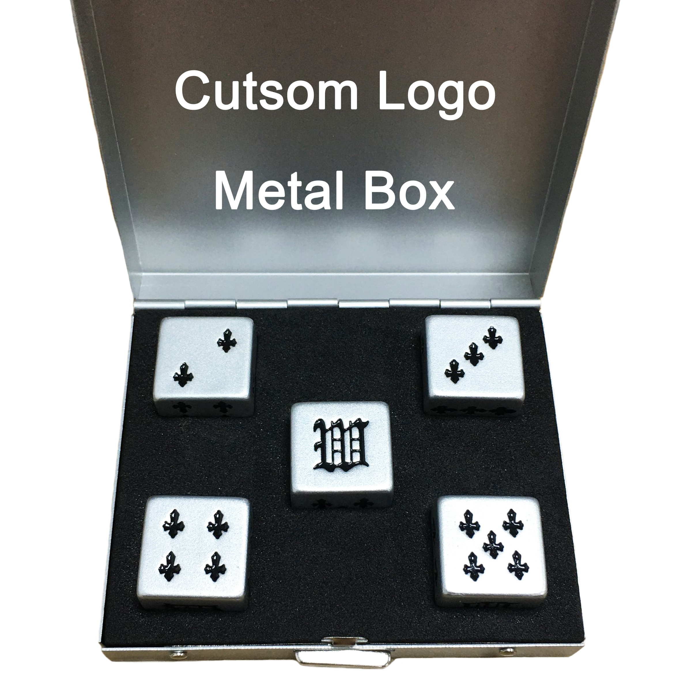 Bulk Metal Hollow Dice Großhandel Tablett Personal isierte Custom 55mm 16mm 14mm 12mm 10mm 8mm Edelstahl Mini Würfel mit Würfelkasten