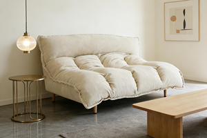 Sofá <span class=keywords><strong>de</strong></span> Terciopelo Acolchado Estilo Perezoso, Color Crema Blanco, Respaldo Acolchado, Sofá Doble para el Hogar, Cómodo para Sala <span class=keywords><strong>de</strong></span> Estar o Gimnasio - Product Image 3