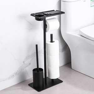 Support de brosse WC autoportant minimaliste avec porte-rouleau de papier toilette, en plastique noir mat, pour rangement de salle de bain - Product Image 5