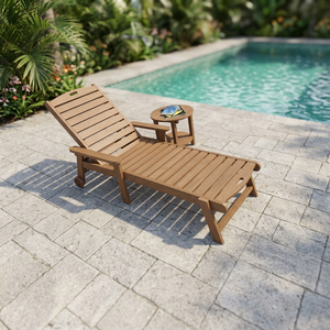 Chaise longue d'extérieur en teck massif, inclinable et réglable, avec roulettes, pour jardin, terrasse, piscine - Product Image 3
