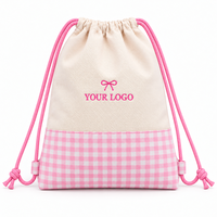 Sac à dos personnalisé en toile gingham avec cordon de serrage et logo brodé – Vente en gros pour l'école, les clubs sportifs, les événements et la gym