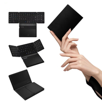 Clavier sans fil pliable COTECI pour voyage d'affaires, disposition noire, quatre volets, clavier BT pliable, pavé tactile QWERTY, clavier de voyage sans fil