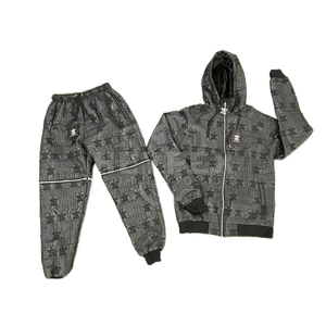 Conjunto Deportivo de Invierno para Hombre, Sudadera con Capucha y Cremallera Transpirable y Pantalones Deportivos Estampados, 100% Algodón, Peso Medio, 2 en 1 - Product Image 1