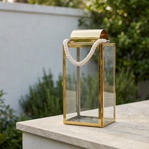 Luxury Home Tabletop & Floor Decorations <b>Gold</b> Metal Candle Holder <b>Lantern</b> with Rope Handle - Product Image 2