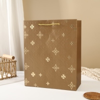 Sacs cadeaux promotionnels classiques en papier kraft gaufré 3D recyclables avec motif trèfle en feuille d'or et poignée torsadée pour mariage