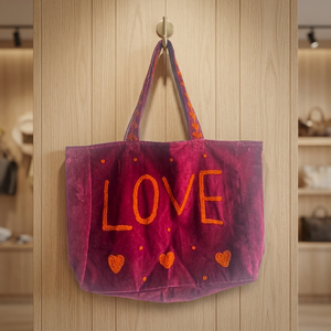 Sac fourre-tout bohème fait main en velours uni avec broderie décorative, doublure en coton, personnalisable et écologique - Product Image 3