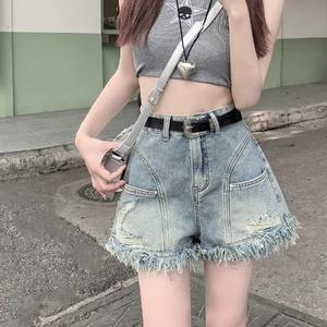 Short en jean noir moulant élastique pour <span class=keywords><strong>femme</strong></span>, style américain, taille haute, amincissant, coupe trapèze, collection été 2025 – Nouveauté tendance - Product Image 6