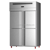 Nouveau type de réfrigérateur commercial vertical à quatre portes en acier inoxydable, avec étagères intérieures réglables et fonctionnement silencieux