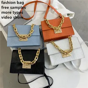 2022 Free sample Retro Style Golden Chain Monochrome Ladies Small Shoulder Bag Purse Satchel Temperament Female handbag