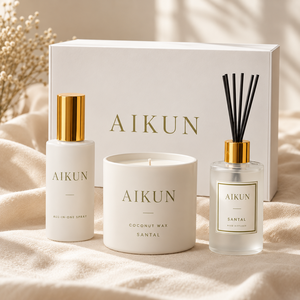 Aikun - Juego de Regalo de Fragancias para el Hogar en Caja de Vidrio Transparente con Vela Aromática, Difusor de Varillas y Spray para Telas, OEM, ODM, Marca Privada - Product Image 4
