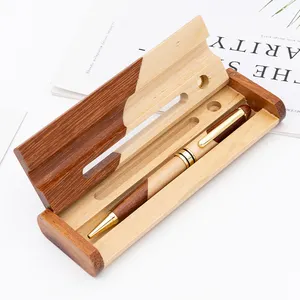 Ensemble de stylos cadeau de luxe de haute qualité logo économique gravé au laser logo imprimé en soie ensemble de stylos en bois avec petite boîte en bois