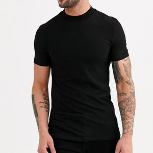 여름 베이직 티셔츠 뛰어난 신축성 머슬핏 무지 블랙 폴리에스터 티셔츠 - Product Image 1