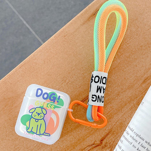 Funda blanda de TPU transparente con diseño de perro bonito verde fluorescente con cordón colorido para AirPods 1/2/3/Pro - Product Image 3