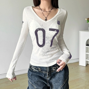 10242 Autumn New Sey <b>Perspective</b> Slim Fit Vneck Printed Long Sleeved Tsrt Top - Product Image 1