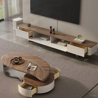 Ensemble de meuble TV et table console en bois massif de luxe moderne avec fonction de nettoyage facile pour le salon, meubles de maison