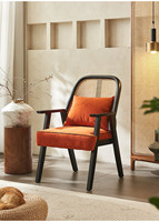 Fauteuil en rotin avec cadre en bois, chaise rembourrée à dossier en osier pour salon, chambre, balcon, bureau, appartement et café