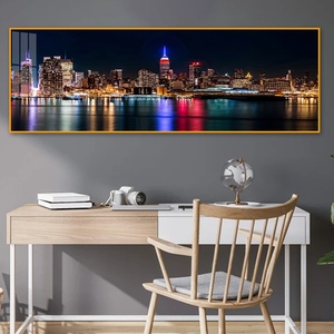 Cuadro de Porcelana con Diseño del Horizonte de Nueva York - 90x30cm, Vista Nocturna Panorámica para Sala de Estar - Product Image 3