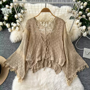 <span class=keywords><strong>Cardigan</strong></span> <span class=keywords><strong>Sexy</strong></span> alla Moda con Scollo a V in Maglia per Donna, Primaverile ed Estivo, Sottile, Protettivo dal Sole, Corto, a Maniche Lunghe - Product Image 1