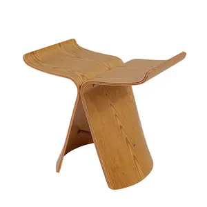 Muebles escandinavos, taburete de mariposa japonesa, taburete de silla de madera curvada para muebles de sala de estar