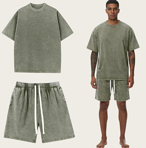 Camiseta y Pantalones Cortos Vintage con Logotipo Personalizado, Lavado Ácido, DTG, para Hombre, Talla Grande, 100% Algodón, Conjunto Deportivo - Product Image 1