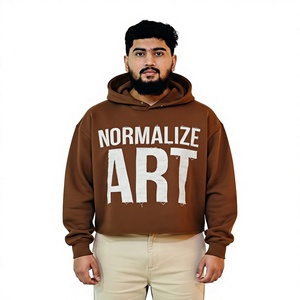 Nueva Sudadera con Capucha Corta Personalizada, Estilo Vintage, con Lavado Ácido, Efecto Desgastado, Parches, Bordados y Aplicaciones, con Bajo sin Rematar y Detalles de Corte y Costura, 100% Algodón, Serigrafiada - Product Image 1