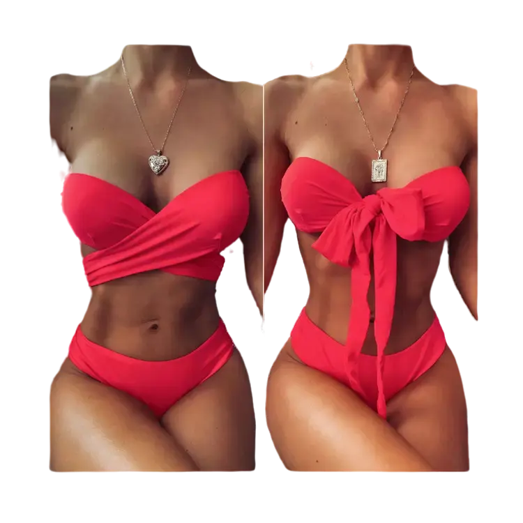 Cikini Ladies Tied Bandeau Beach Bikini Top And High Waist Bottom Swimwear Manufacturing Company