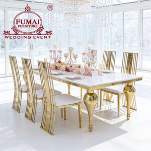 Wedding Party Hotel Rectangle <b>Side</b> Coffee & Dining <b>Table</b> Modern Luxury Stainless Steel <b>Gold</b> MDF Board Outdoor Use - Product Image 1