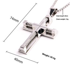 Stainless Steel <b>Cross</b> Necklace Hip Hop Fashion Jewelry <b>Chain</b> Custom Jesus Style Pendant Religious Design Accessory for Men - Product Image 2