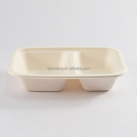 750 ml 2 compartiments biodégradable jetable rectangulaire boîte à lunch canne à sucre bagasse camping récipient alimentaire