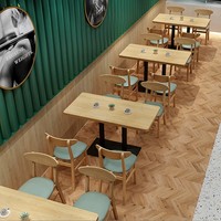 Table de restaurant commerciale moderne avec plateau en bois et base en métal, mobilier pour café, bistrot, hôtel, espace repas