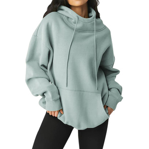 Özel giyim üreticisi huni boyun Hoodie kadınlar güz kış kanguru cep kazak gevşek tunik büyük beden kazak Tops - Product Image 1