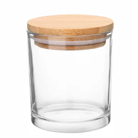 Luxury 7oz 10oz Empty Wide Mouth Scented Frosted Clear Glass Candle Jar for Candle Making With Bamboo Lids