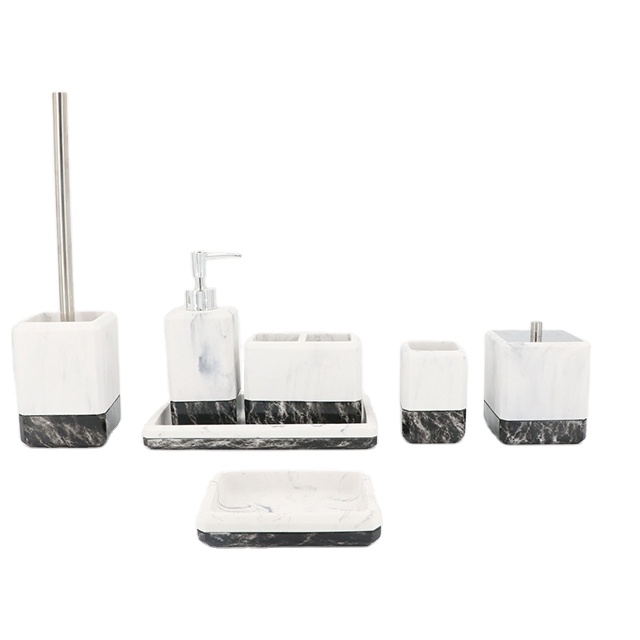 Home Luxury Polyresin Bathroom Accessories Set Best Sale Designed Marble Bath Furniture Set