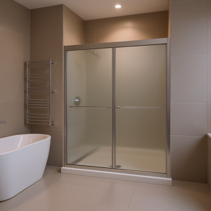 ประตูห้องอาบน้ำบานเลื่อนกระจกนิรภัยแบบเทมเปอร์ หนา 1/4 นิ้ว  ตกแต่งโครเมียม ดีไซน์เรียบง่ายทรงสี่เหลี่ยม - Product Image 2